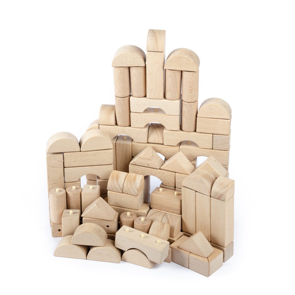 Bloques De Madera Pino Para Niños 100 Piezas - Juego Construcción Creativa Formas Geométricas